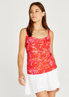 Leaf Print Cami Top, Fuchsia, large