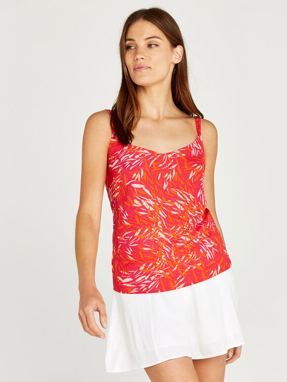 Leaf Print Cami Top, Fuchsia, large