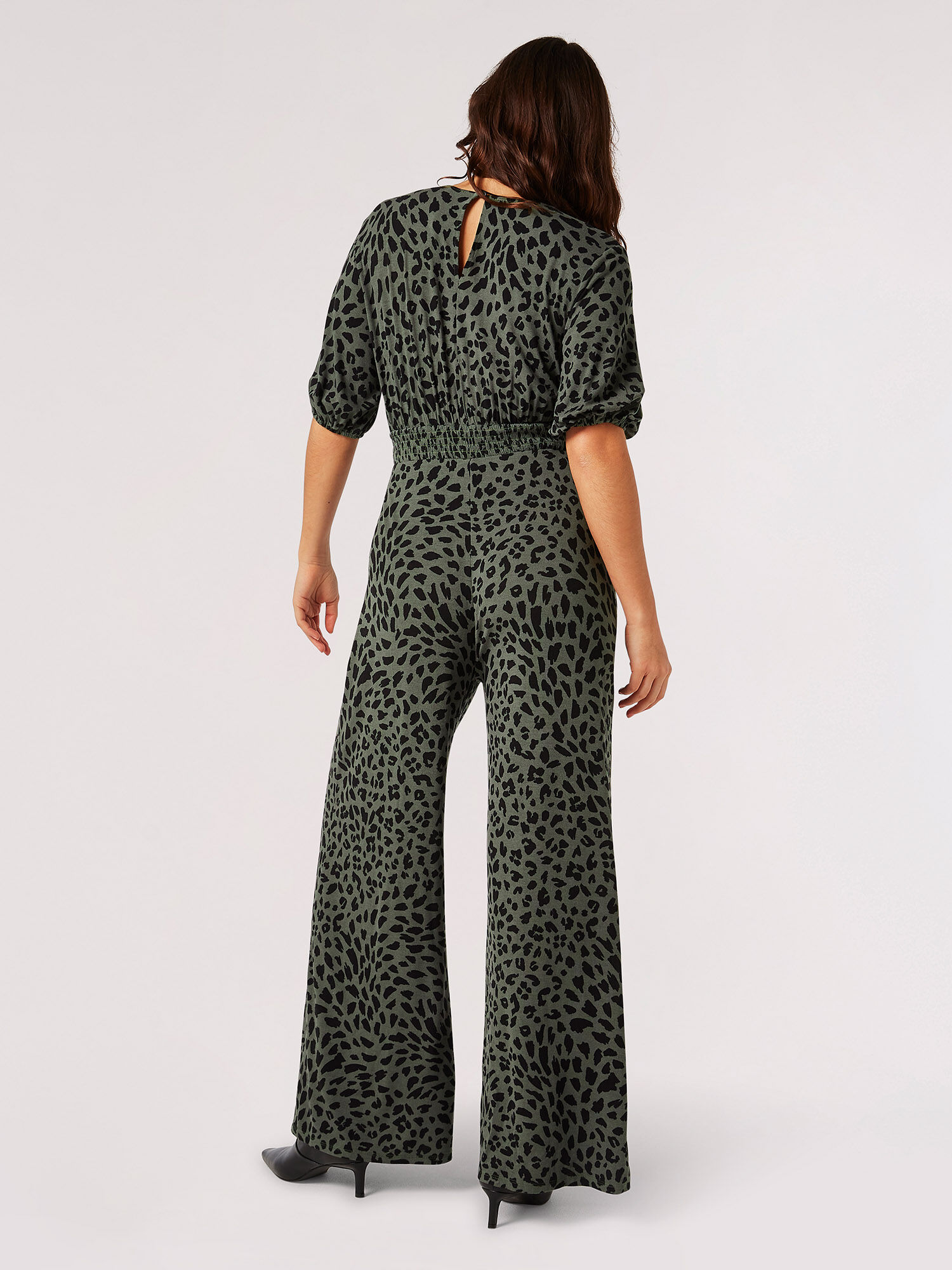 Cheetah Print Jersey Jumpsuit Apricot Clothing