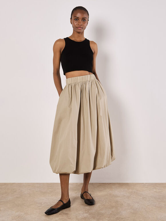 Puff Hem Midi Skirt, Stone, large