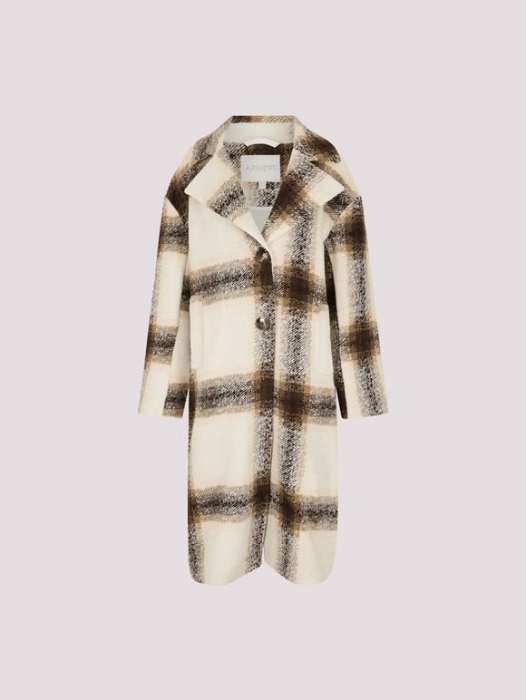 Soft Oversized Check Coat, Cream, large