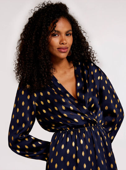 Metallic Gold Spot Midi Dress