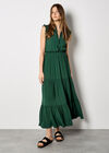 V-Neck Ruffle Tiered Maxi Dress, Green, large
