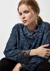 Textured Cotton Floral Crochet Blouse, Navy, large