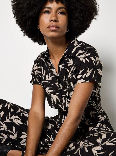 Textured Leaf Shirt Midi Dress