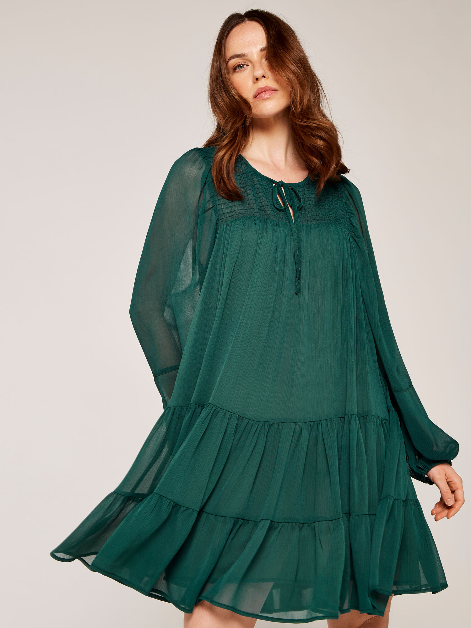 Crinkle Tiered Chiffon Dress | Apricot UK