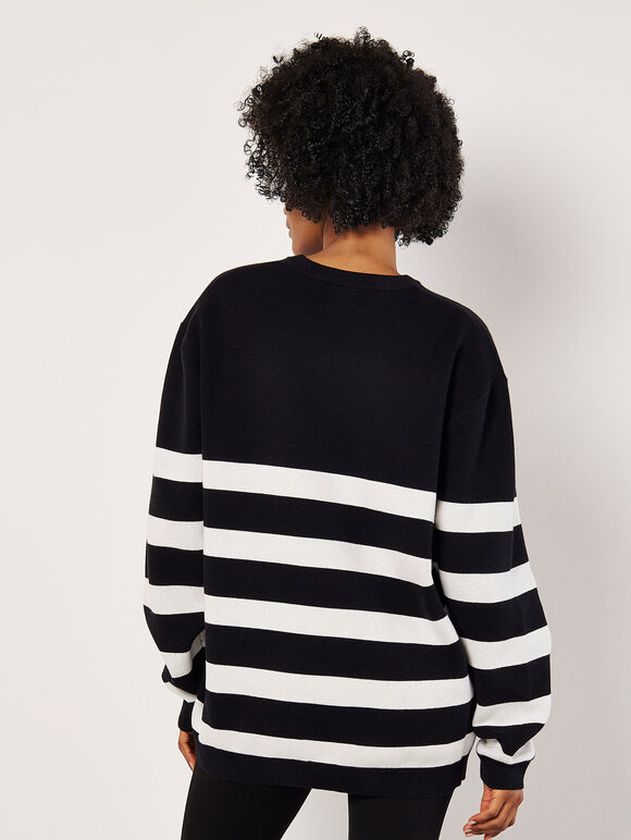 Cotton Blend Chunky Stripe Jumper, Black, large