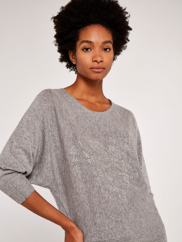 Heart Batwing Jumper, Grey, large