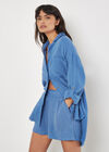 Textured Cotton Oversized Shirt, Blue, large