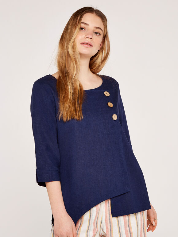 Triple Button Asymmetric Top, Navy, large