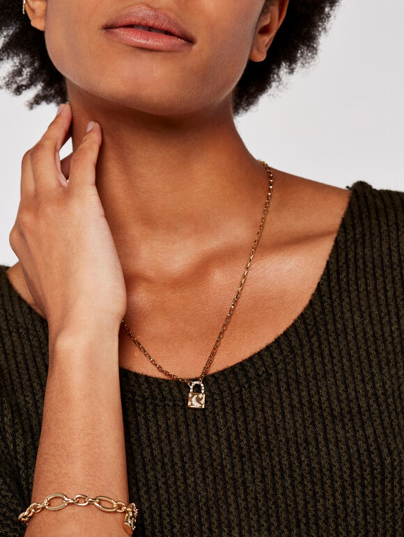 Moon Padlock Ditsy Necklace, Yellow, large