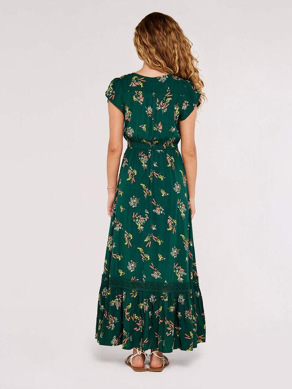 Flower Maxi Dress, Green, large