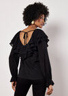 Ruffle Collar Blouse, Black, large