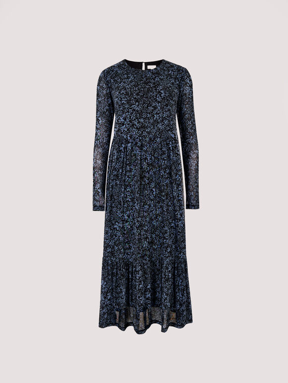 Floral Print Midi Dress, Blue, large