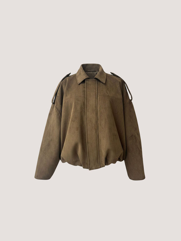 Suede Bubble Hem Batwing Jacket, Brown, large