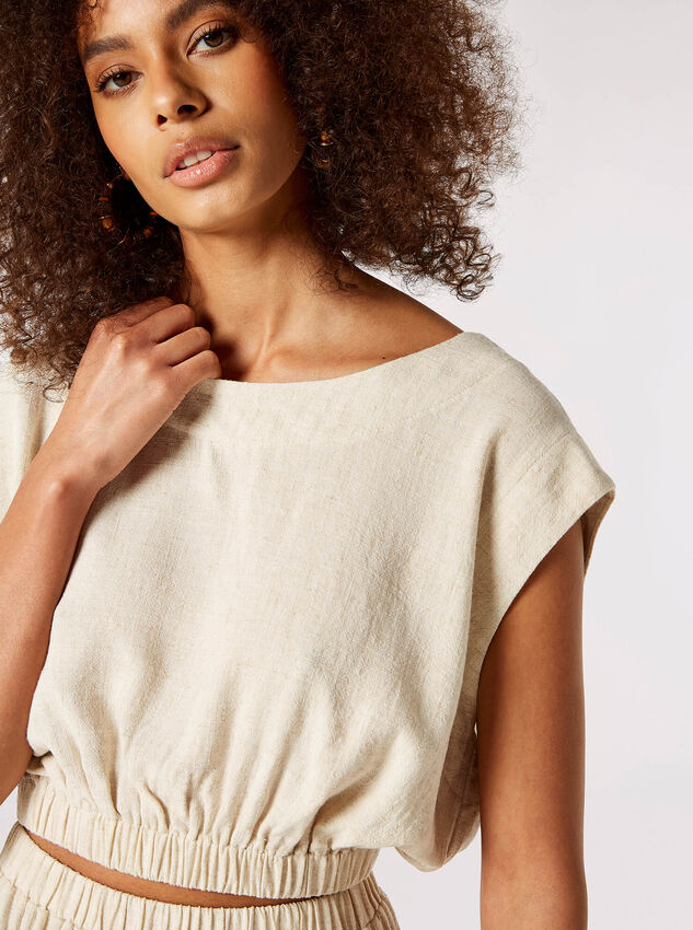 Linen Blend Crop Top, Stone, large