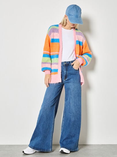 Colourful Stripe Fluffy Knit Cardigan