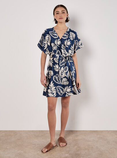 Tropical Leaf Print Satin Mini Dress