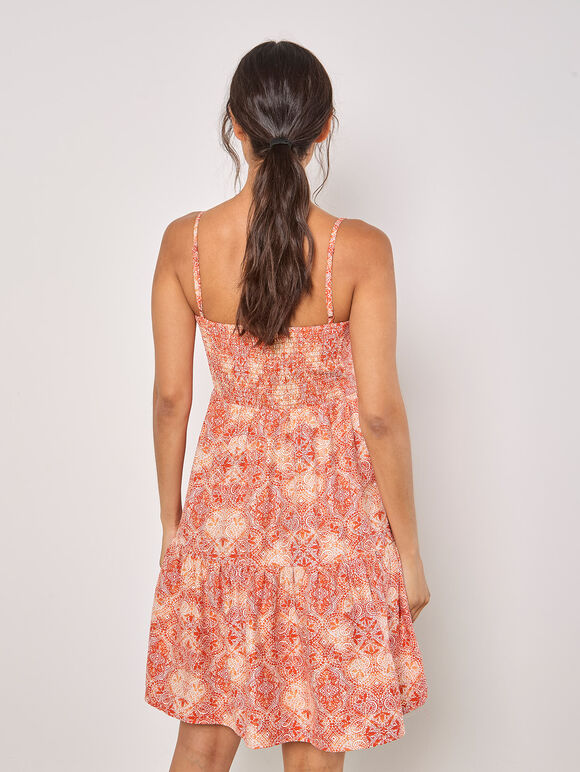 Batik Tile Print Cami Mini Dress, Orange, large