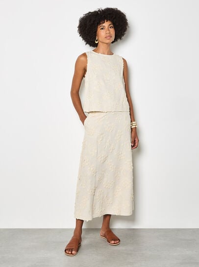 Embroidered Floral Linen Blend Shell Top