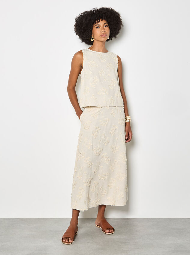 Embroidered Floral Linen Blend Shell Top, Stone, large