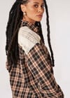 Crochet Detail Cropped Checked Shirt, Black, large