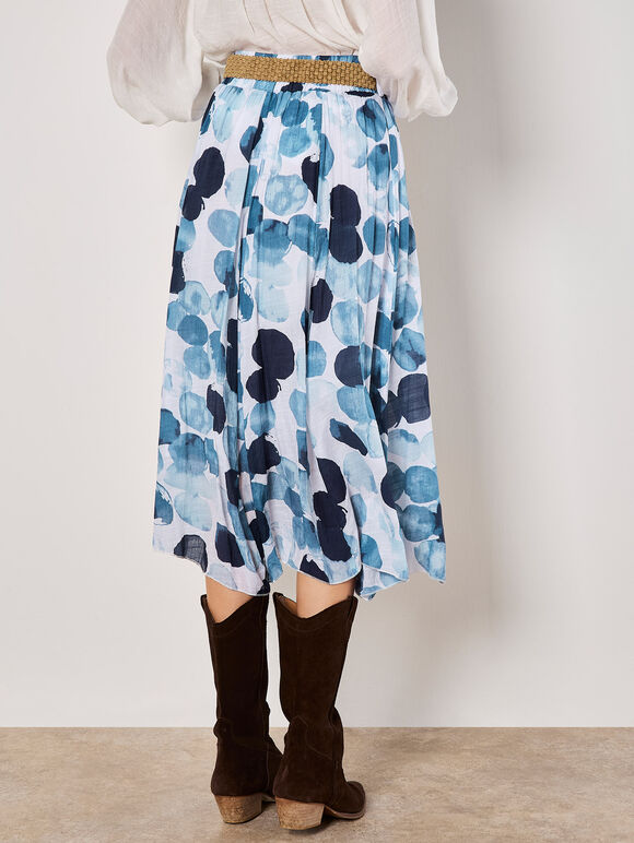 Abstract Print Slub Midi Skirt, Navy, large