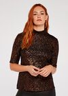 Foil Short Sleeve Top, Black, large