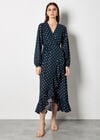 Gold Foil Polka Dot Chiffon Maxi Dress, Navy, large