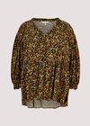 Oversized Ditsy Floral Top, Khaki, large