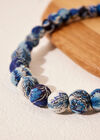 Patterned Fabric Beaded Necklace, Blue, large