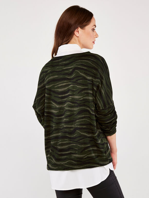 Abstraktes Zebra-Oversize-Top, Grün, groß