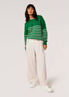 Stripe Knitted Gold Button Jumper, Green, large