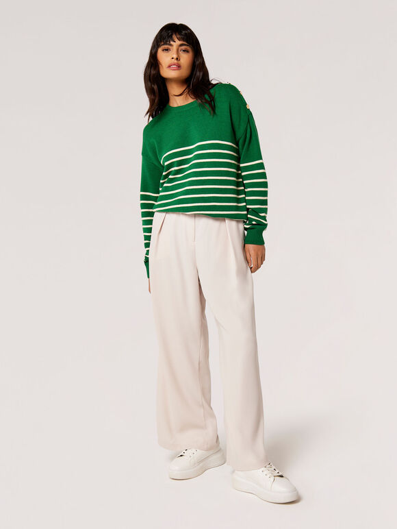 Stripe Knitted Gold Button Jumper, Green, large