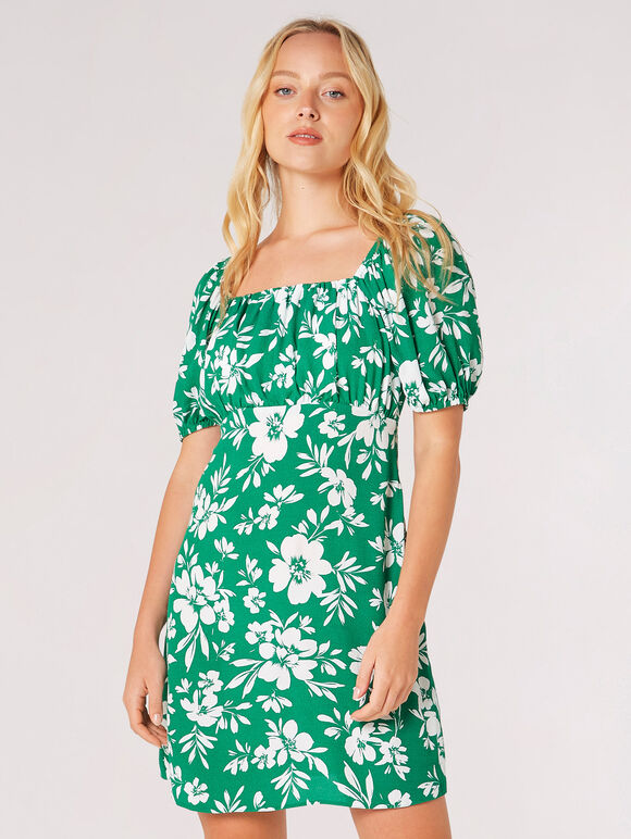 Mini-robe Milkmaid à silhouette florale, vert, grand
