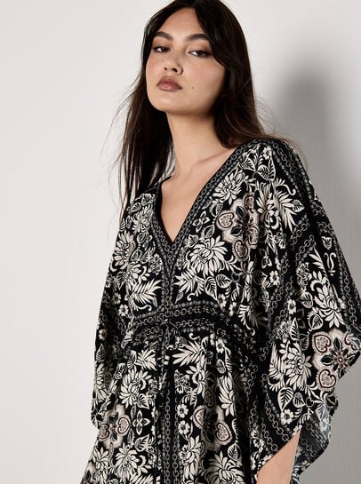 Scarf Print Kimono Mini Dress
