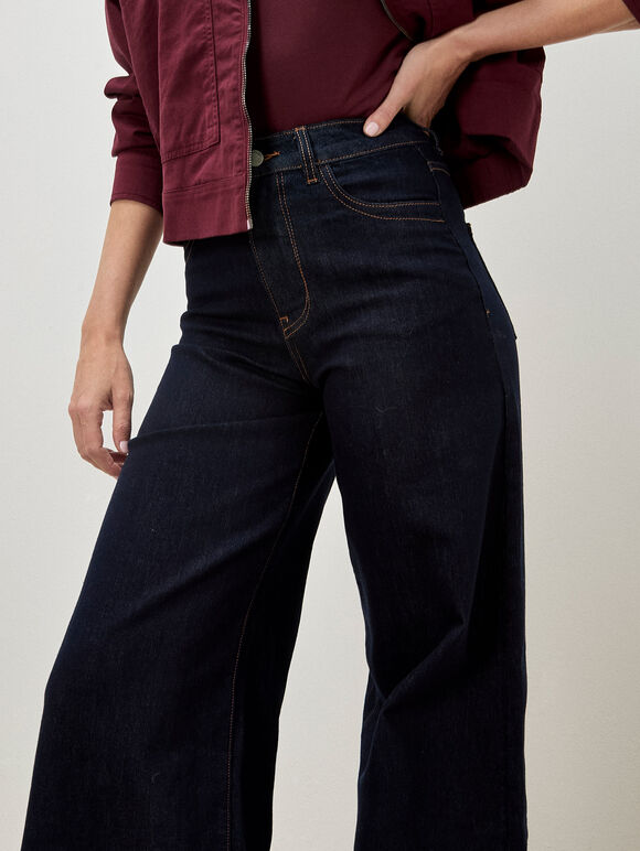 Isla Wide Leg Dark Wash Jeans, Navy, large