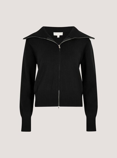 Double Zip Ribbed Knit Cardigan