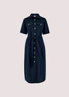 Cotton Linen Blend Midi Shirt Dress, Navy, large