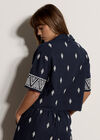 Cotton-Blend Embroidered Shirt, Navy, large