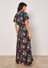 Tropical Print Wrap Maxi Dress, Navy, large