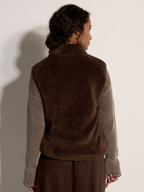 Fleece Zip-Through Gilet, Brown, large