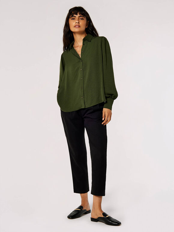 Balloon Sleeve Shirt, Green, large