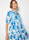 Floral Print Cotton Mini Dress, Blue, large