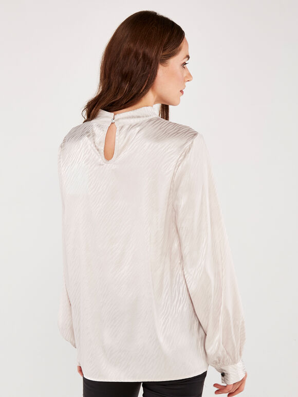 Jacquard Lines High Neck Long Sleeve Top, Light Grey / Silver, large