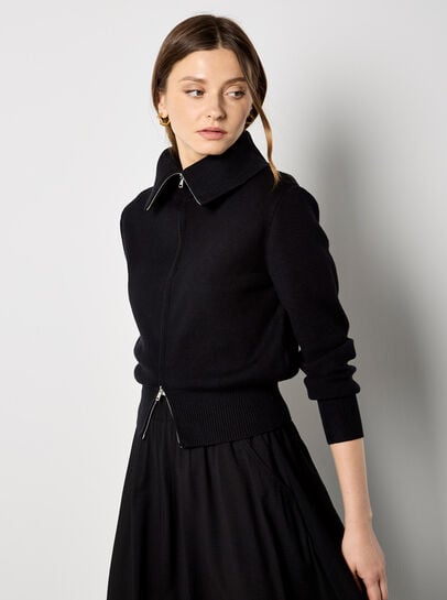 Double Zip Ribbed Knit Cardigan