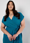 Curve Textured Wrap Midi Dress, Blue, large