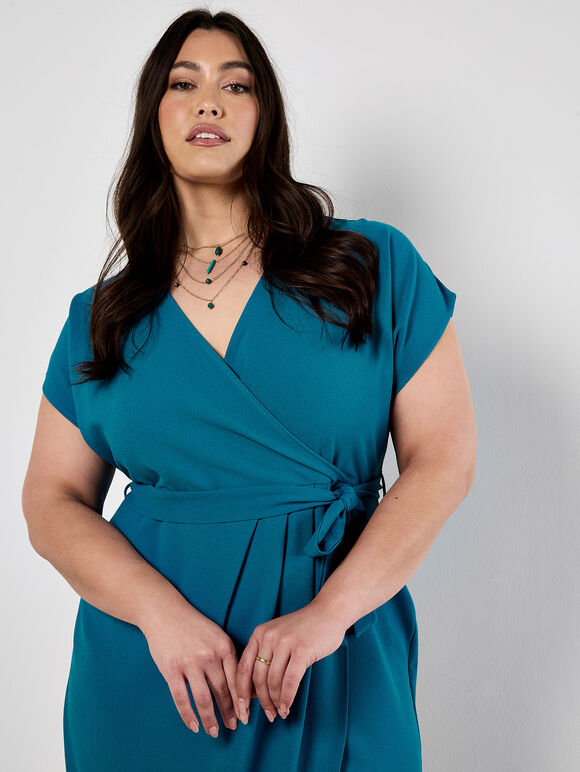 Curve Textured Wrap Midi Dress, Blue, large