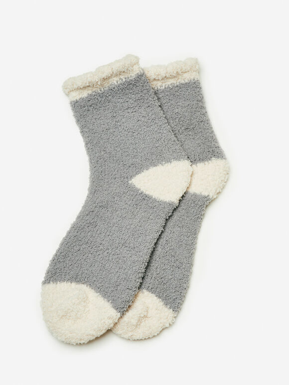 Soft Colourblock Trim Cosy Socks, Grey, large