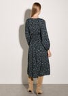 Ditsy Floral Crepe Midi Dress, Navy, large